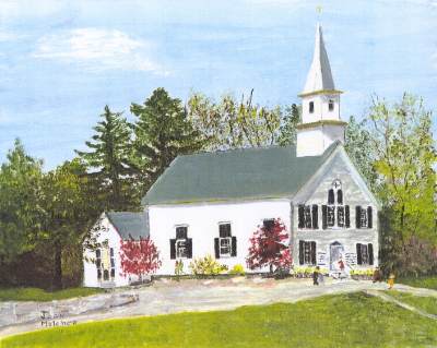 First Unitarian Society Church painting by member Joan Melcher, Wilton, NH
